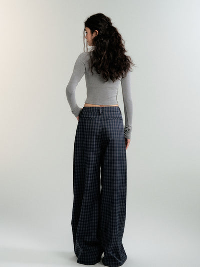 Checked wide-leg casual straight pants LUL0090