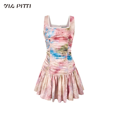 Summer Color Shirring Design Sleeveless Dress VIA0101