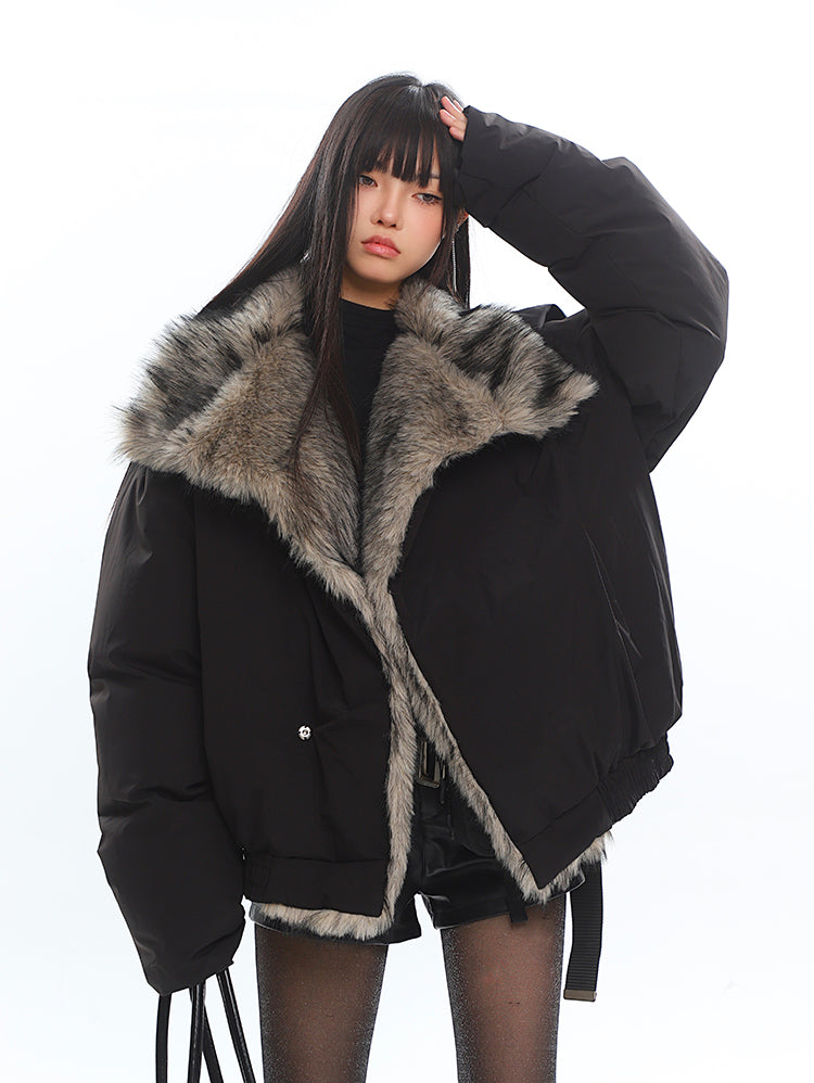 American Retro Large Fur Collar Coat UNC0210