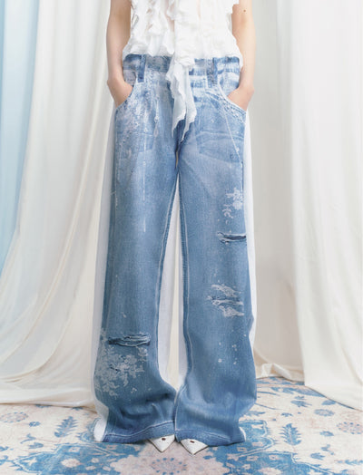 Ripped Denim Print Casual Sweatpants SAL0145