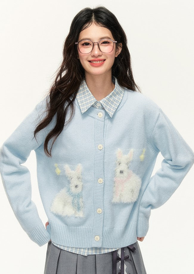 Short Blue Dog Soft Sweater Cardigan NTO0137