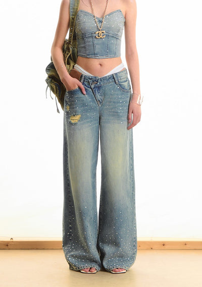 Washed Diamond Straight Wide-leg Jeans NOT0285