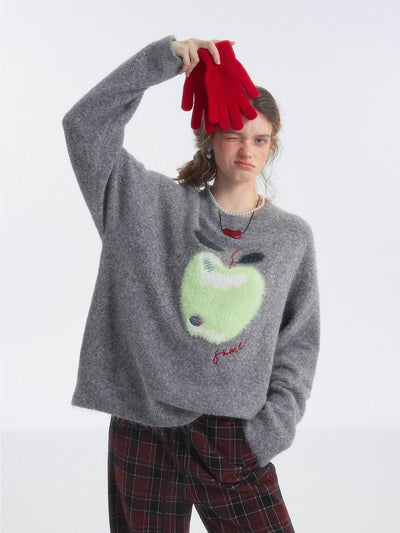 Fun Fruit Apple Gray Sweater SOM0134