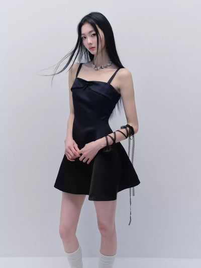 Satin Black Suspender Dress FRA0296