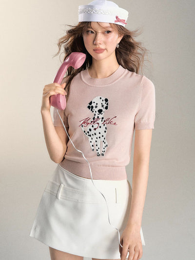 Illustration Dalmatian Straight Shoulder Short Sleeve Knit SOM0089