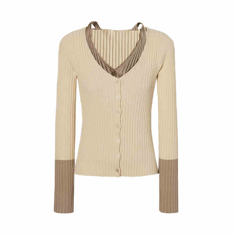 Inner Docking Bicolor Slim Rib Knit Cardigan LAC0227