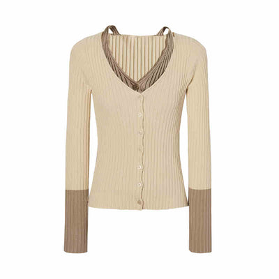 Inner Docking Bicolor Slim Rib Knit Cardigan LAC0227