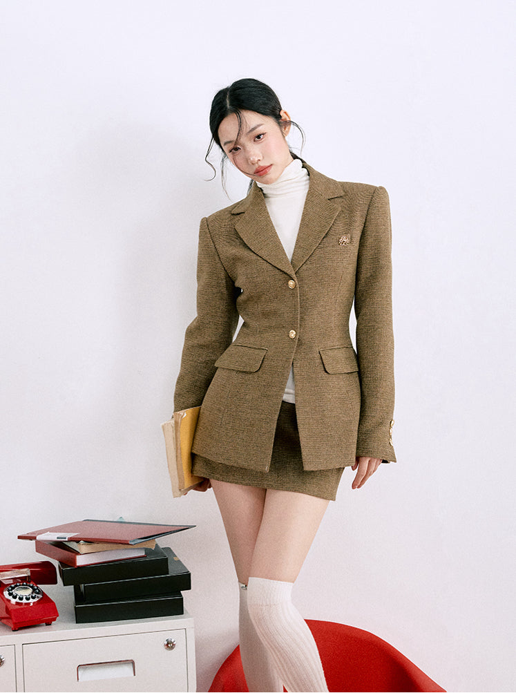 Vintage Tweed Waist Suit Jacket/A-line Skirt LAL0082