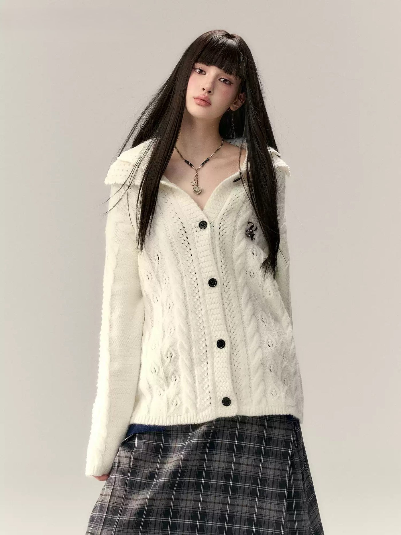 Double-layer Collar Twisted Knitted Cardigan VIA0197