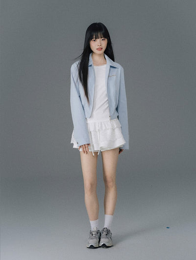 Blue Short Casual Jacket/White Skirt QDQ0106