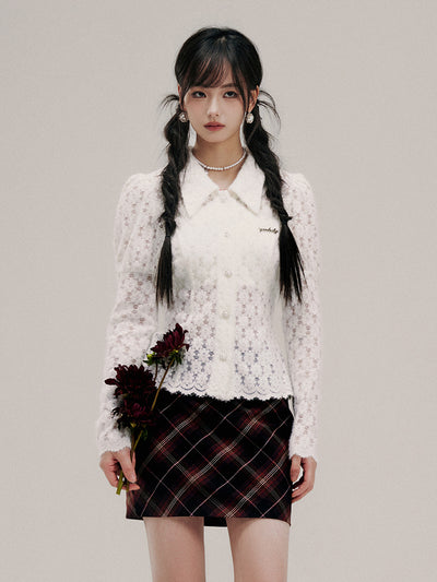 Flower Lace Slim Shirt Top YOO0026