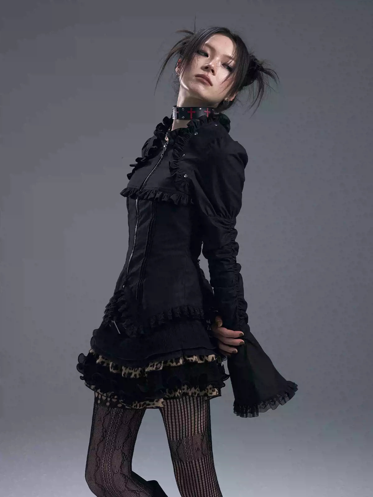 Gothic Lace-up Trumpet Sleeve Shirt FRU0085