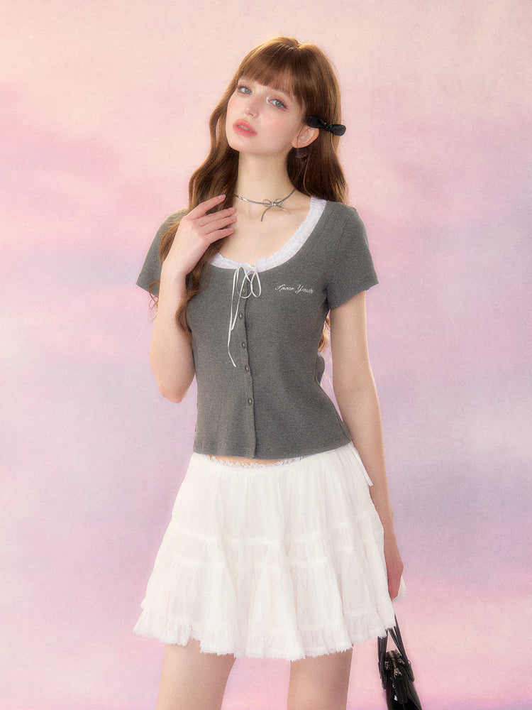 Bicolor Round Neck Girly Knit Top SPE0043