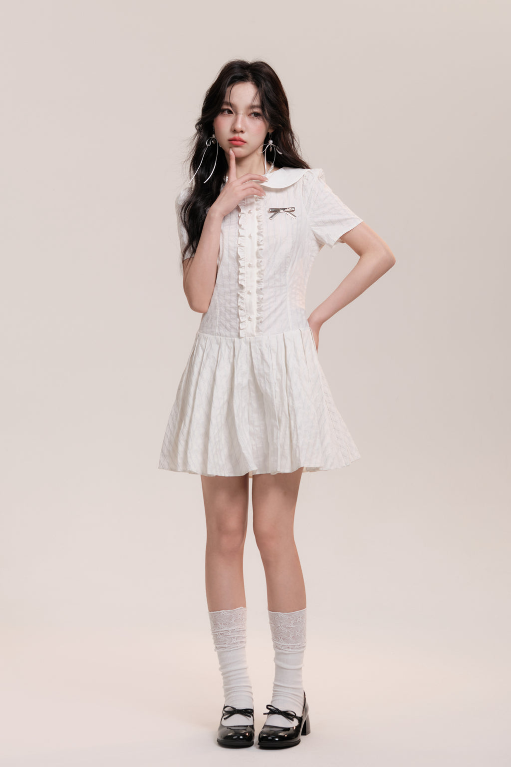 Round Collar Dolly Frill Stripe Design Dress AOO0033