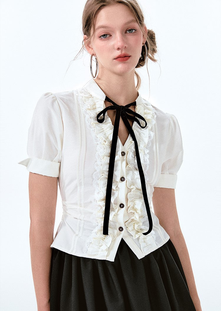 French Retro Bow Waist Shirt/Skirt BOH0049