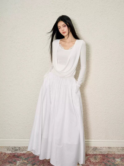 Irregular Puffy Long Pleated Skirt AGM0105