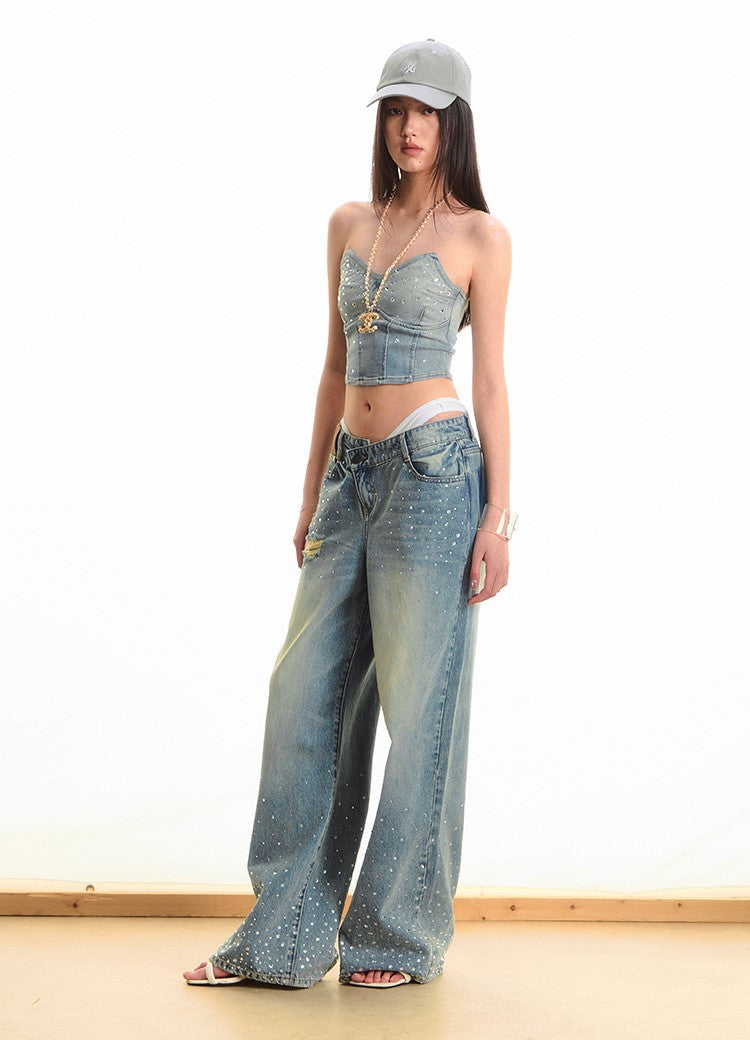 Washed Diamond Straight Wide-leg Jeans NOT0285