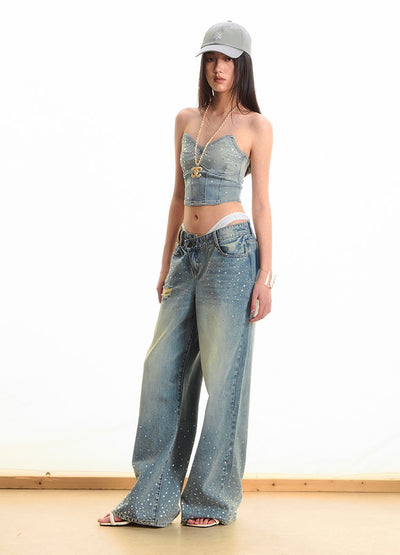 Washed Diamond Straight Wide-leg Jeans NOT0285