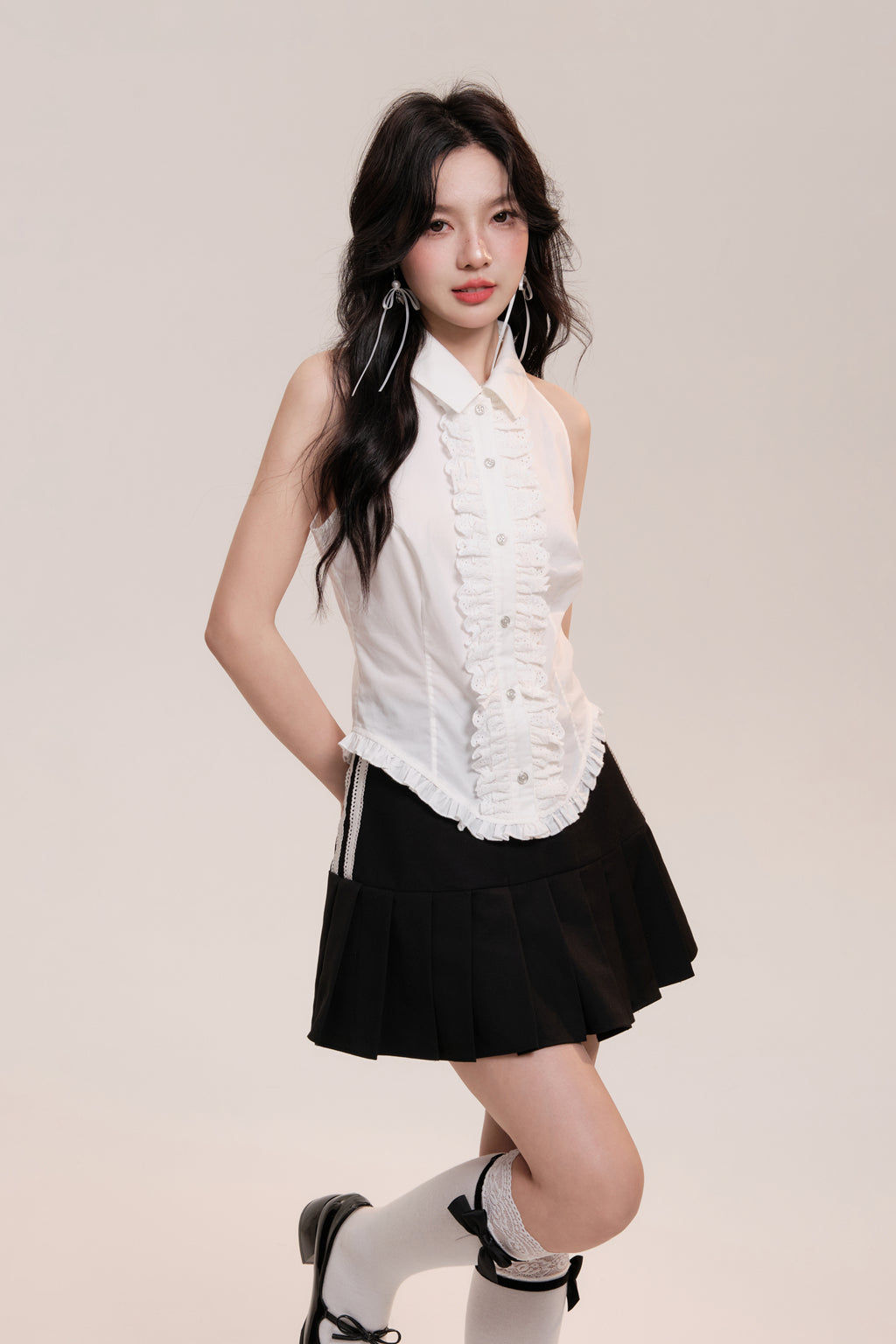 Lace Design Girly Sleeveless Shirt Top AOO0031