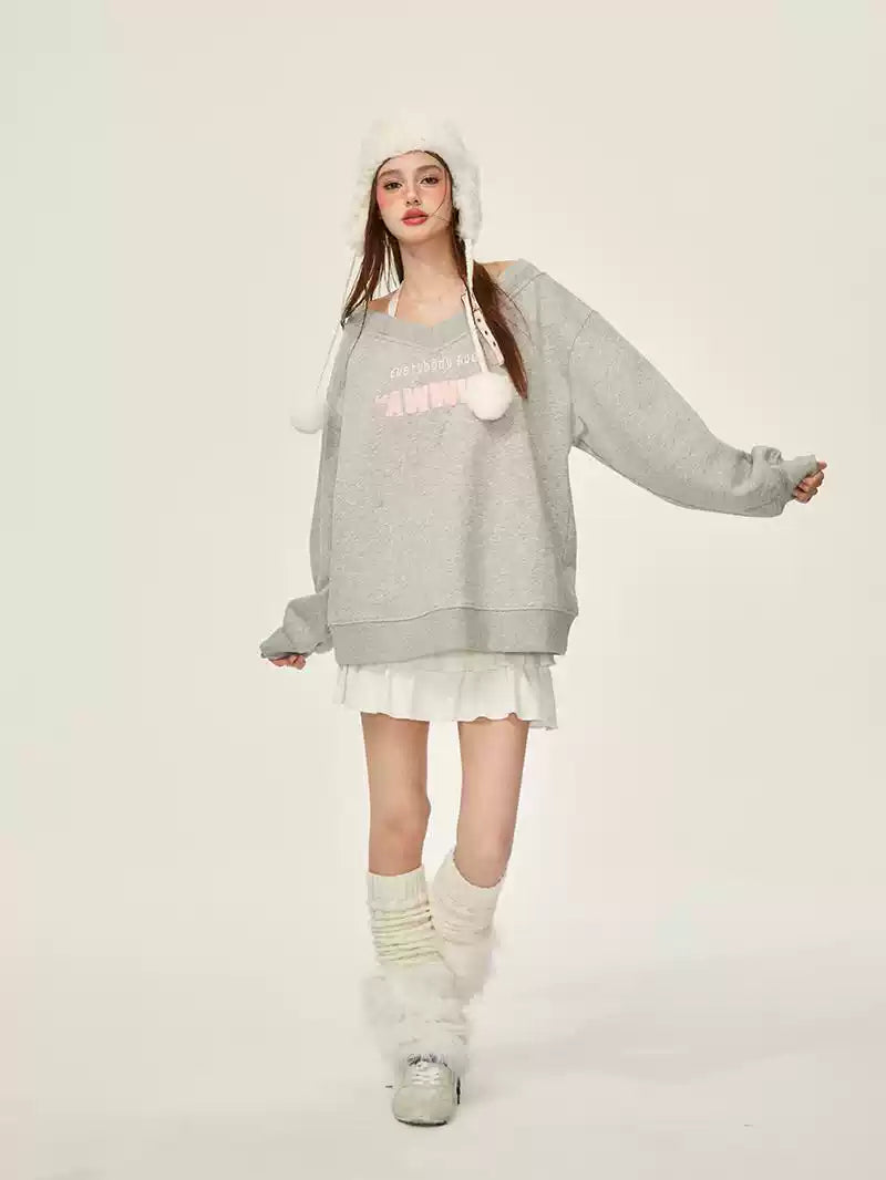 Letter Halter Loose Plush Sweatshirt GIF0066