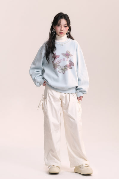 Pearl Necklace Design Butterfly Pattern Sweat Top AOO0035