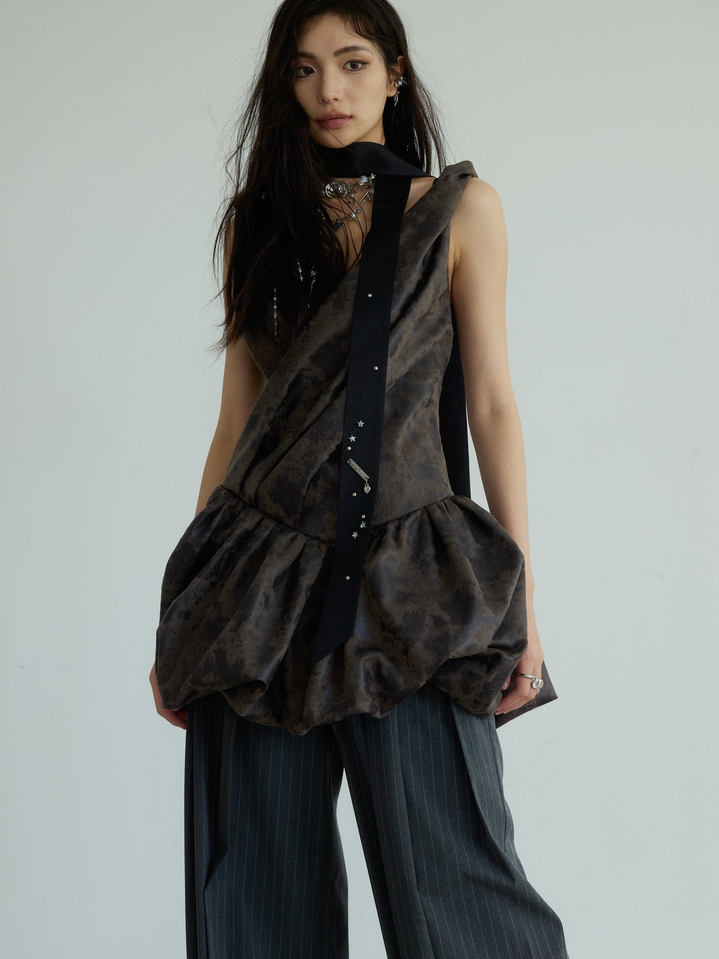 Distressed PU leather dark rock vest suspender skirt JNY0175