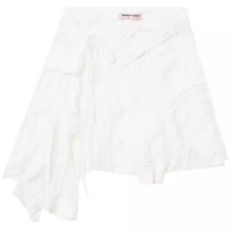 American Retro Design White Lace Irregular Hem Skirt ZIZ0158