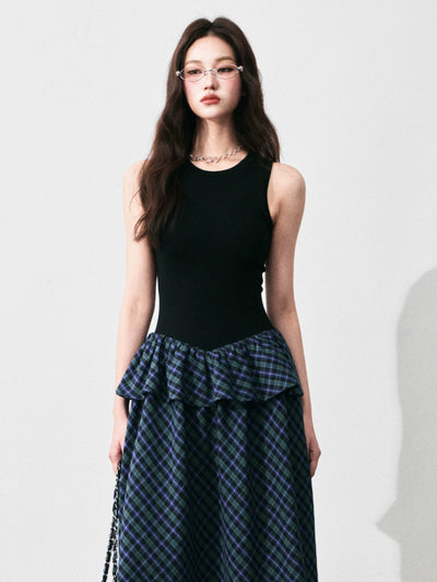 Layered Sleeveless Plaid Dress LUL0134