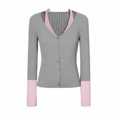 Inner Docking Bicolor Slim Rib Knit Cardigan LAC0227