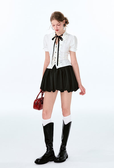 French Retro Bow Waist Shirt/Skirt BOH0049