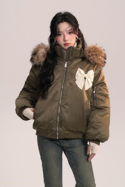 Flight Diary Fur Collar Bow Pilot Cotton Jacket AOO0048