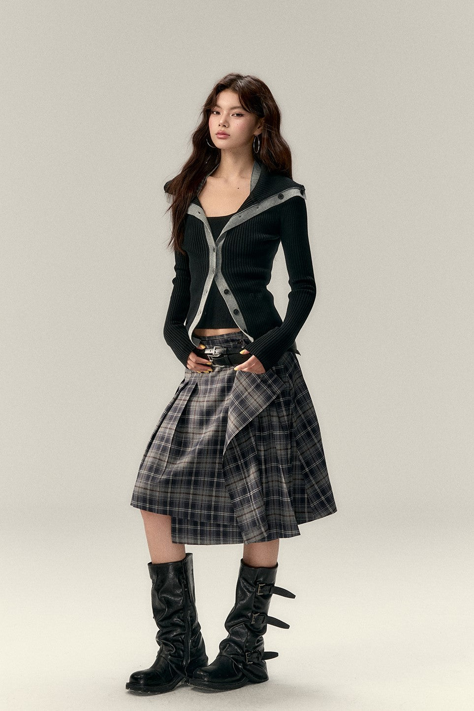 Irregular Plaid Mid-length Skirt VIA0218