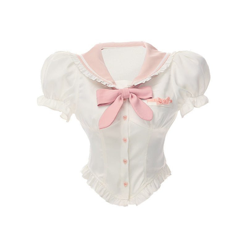 Ruffle sailor sweet top with rabbit ears & hemline pleated mini skirt SER0065