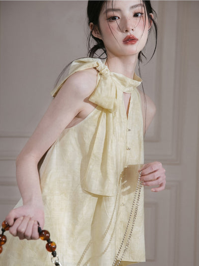 Light Yellow Halter Neck Shirt/Shorts COT0126