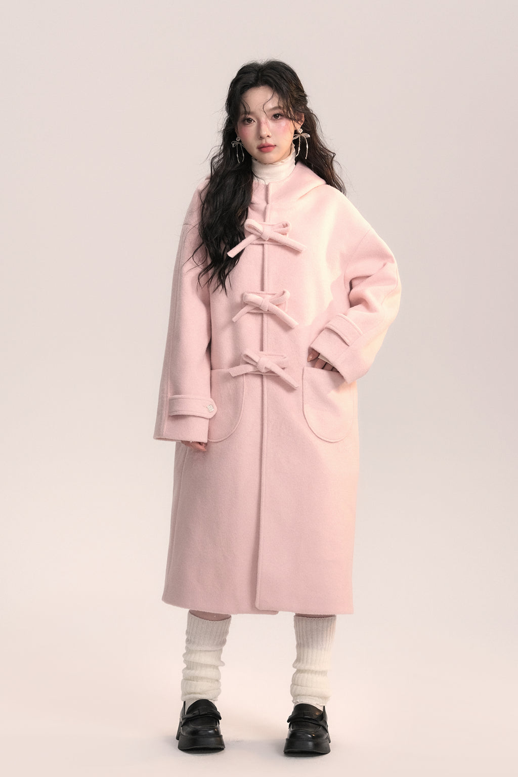 First Love Pink Bow Woolen Coat AOO0041