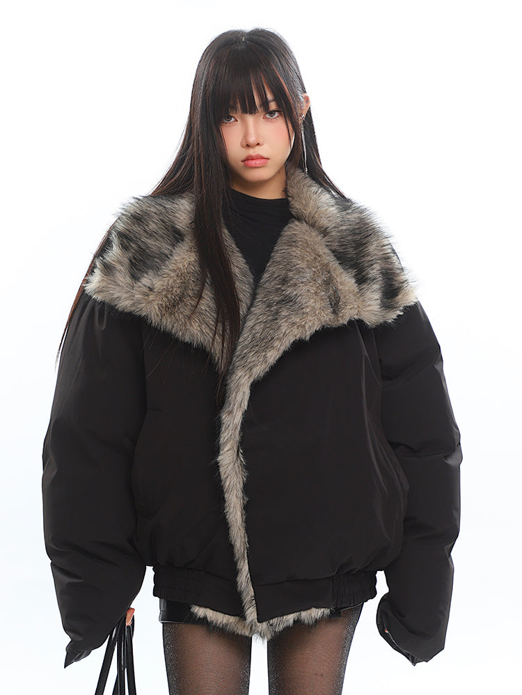 American Retro Large Fur Collar Coat UNC0210