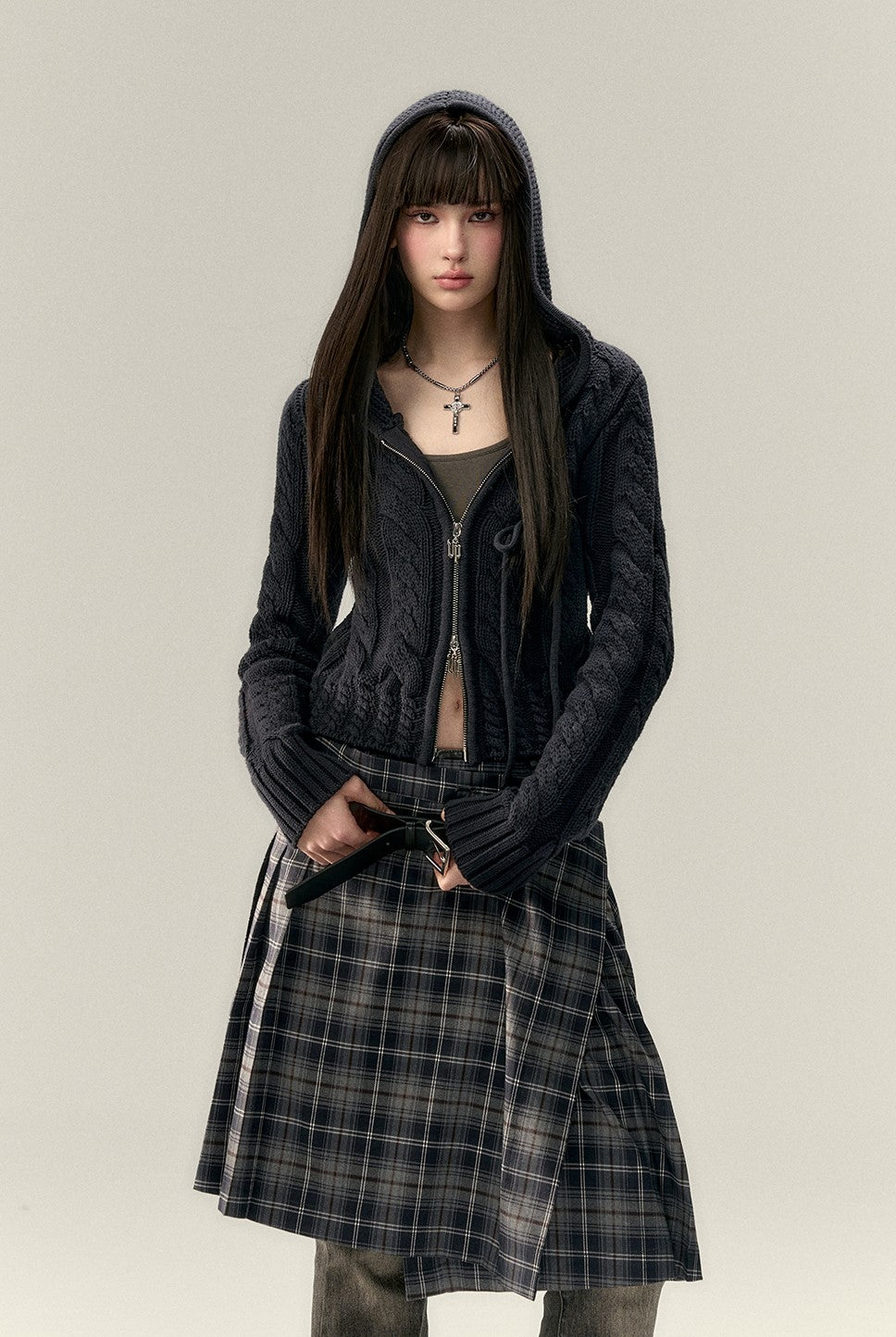 Irregular Plaid Mid-length Skirt VIA0218