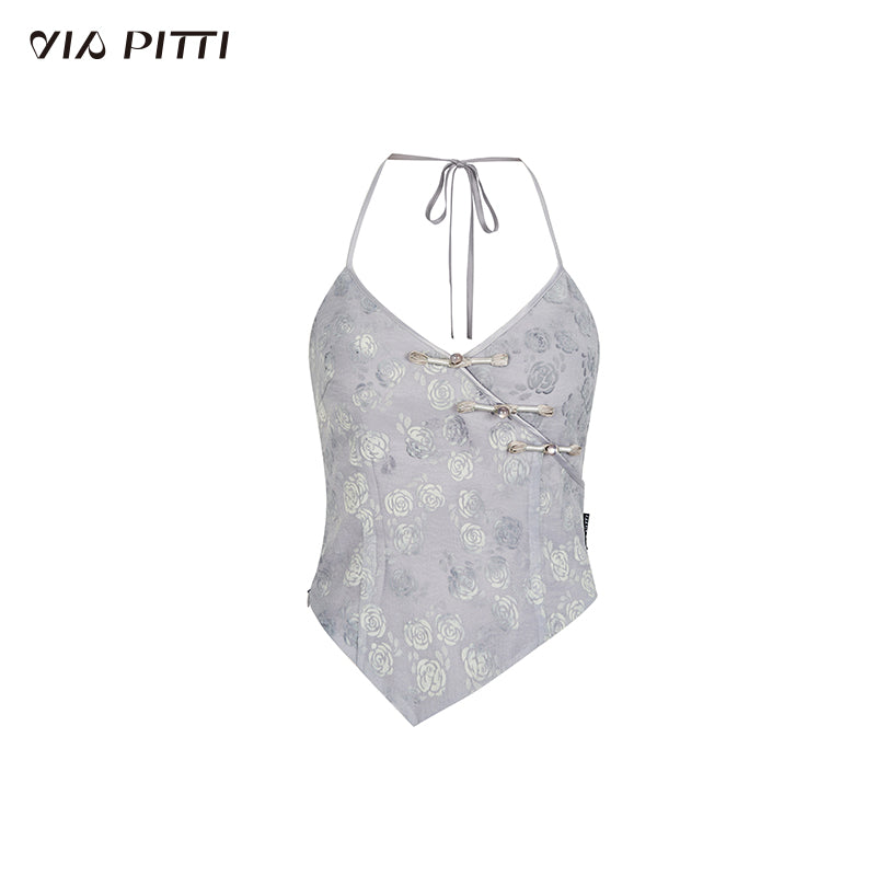 China Style Halter Neck Tight Mini Dress & Asymmetrical Sleeveless Top VIA0123