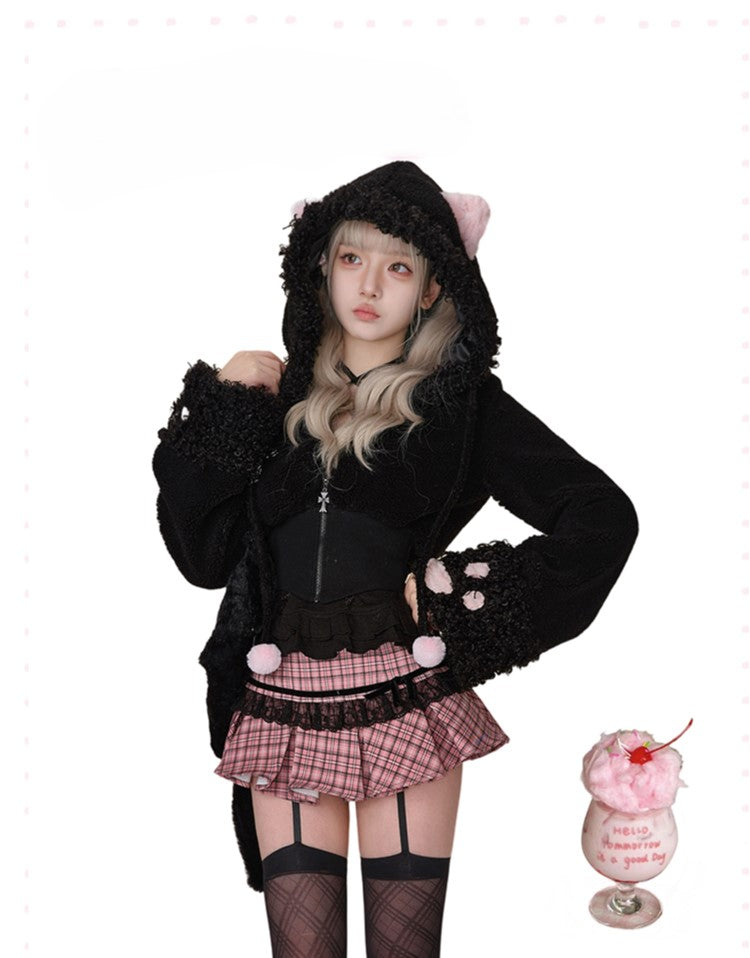 Kitten Short Lambswool Jacket/Petite Pleated Skirt/Black Lace Camisole SER0109