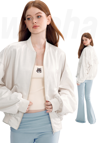 Glossy Satin Style Loose Sporty Short Jacket WOO0121