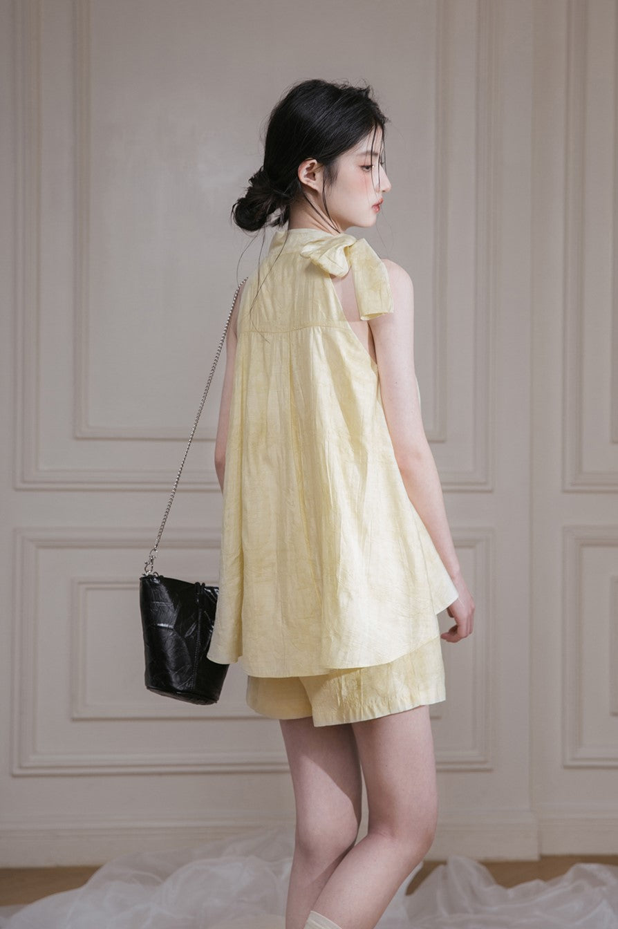 Light Yellow Halter Neck Shirt/Shorts COT0126