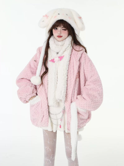 Poko Poko Fabric Pocket Loose Jacket with Rabbit Ears Hood CRA0098