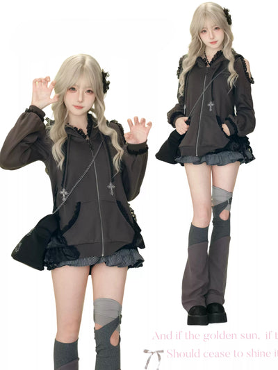 Black Kitten Jacket/Lace Camisole/Shorts SER0123