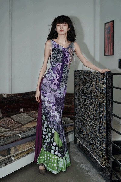 Printed Reversible Design Long Slim Dress BAD0020