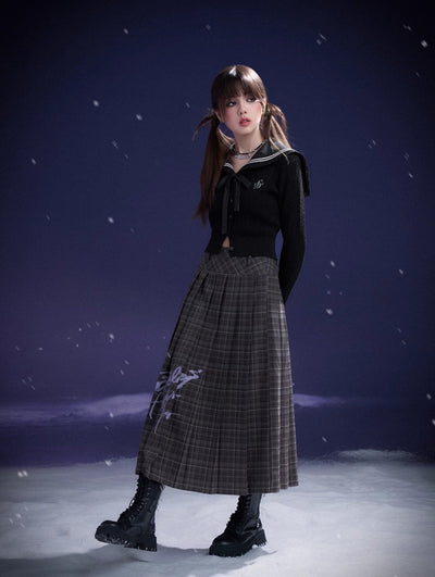 Black Sailor Collar Cable Knit Cardigan SAG0213