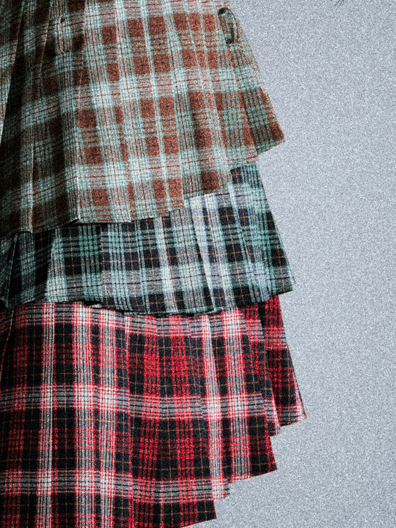 Asymmetrical pleated layered plaid skirt LAP0018