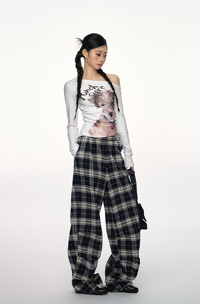 Plaid Wide-leg Casual Versatile Pants PUN0024