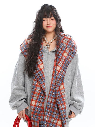 American Retro Fake Two-piece Plaid Hoodie UNC0209