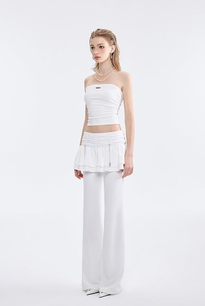 White Sports Ballet Flared Spliced Cake Skirt Pants BYW0013