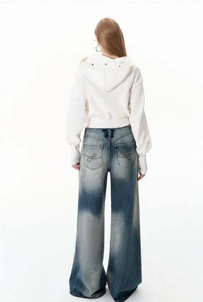 Contrast Loose Wide Leg Raw Edge Jeans BYW0022